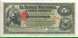 5 Pesos El Banco National de Santo Domingo RARETE