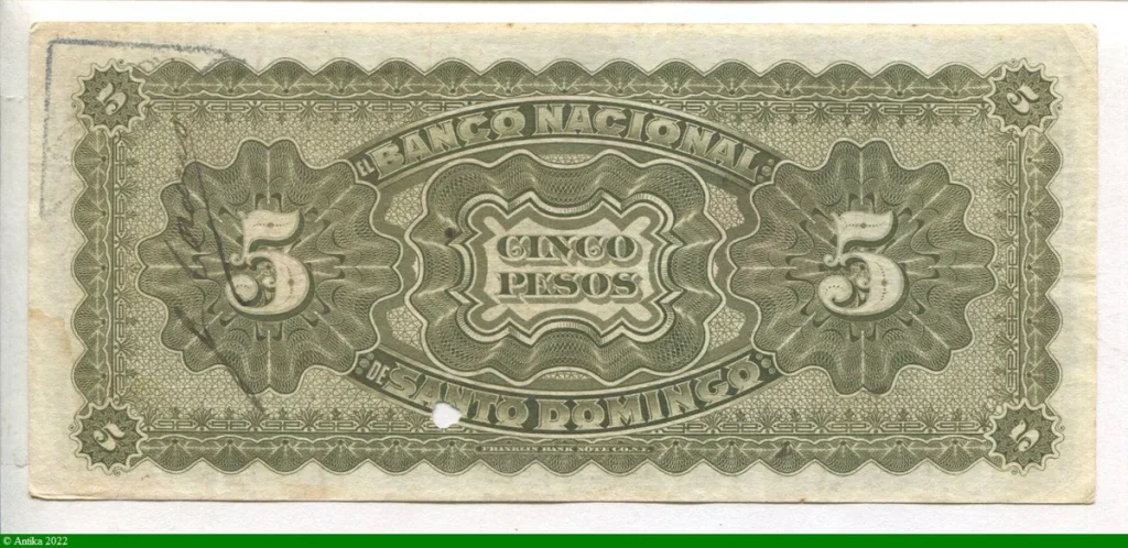 5 Pesos El Banco National de Santo Domingo RARETE