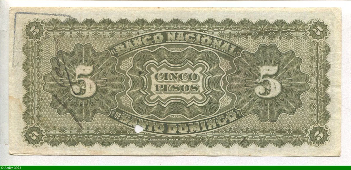 5 Pesos El Banco National de Santo Domingo RARETE