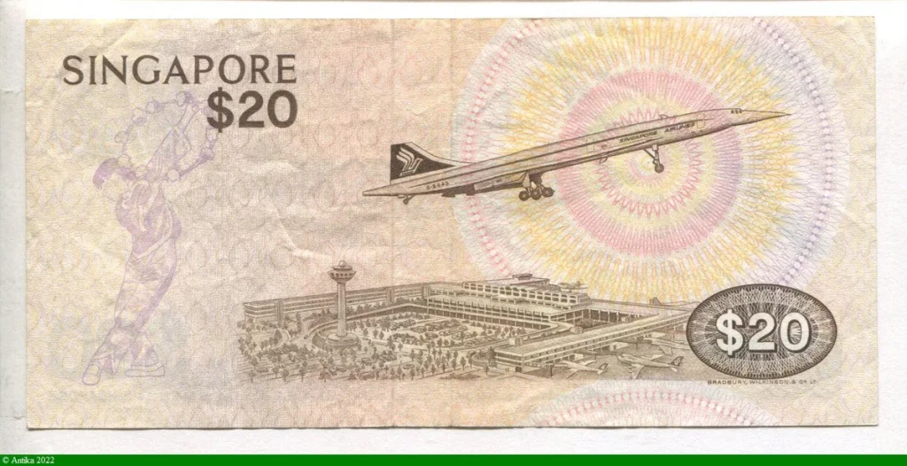 20 Dollars Souimanga à poitrine jaune & Aéroport de Changi Concorde