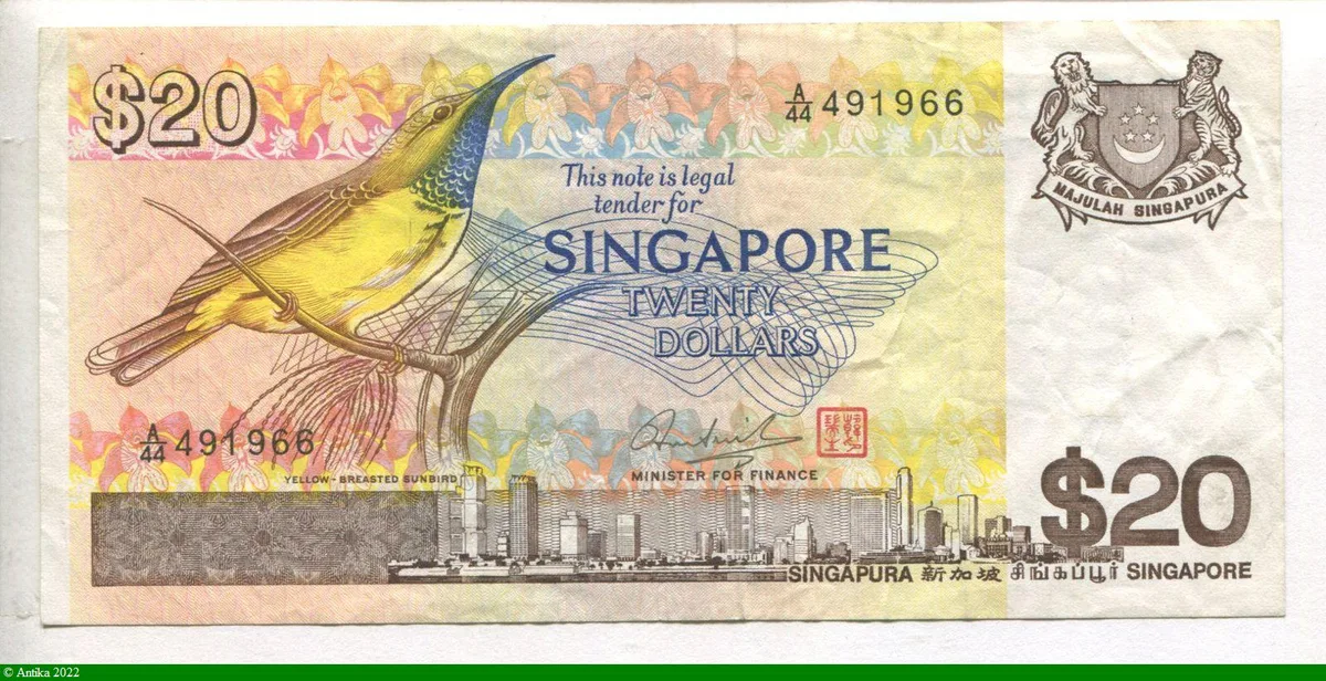 20 Dollars Souimanga à poitrine jaune & Aéroport de Changi Concorde