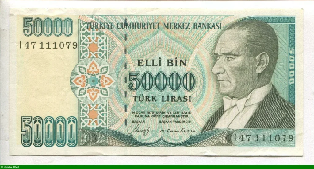 50000 Livre Turque Mustafa Kemal Atatürk * * * * * Plus RARE