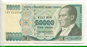 50000 Livre Turque Mustafa Kemal Atatürk * * * * * Plus RARE