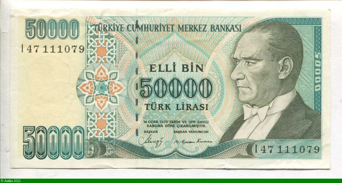 50000 Livre Turque Mustafa Kemal Atatürk * * * * * Plus RARE