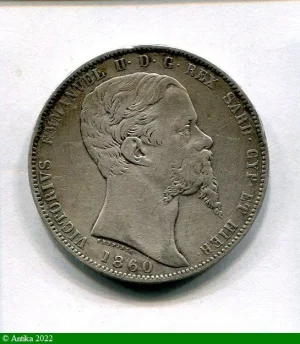 5 LIRE Argt Victor Emmanuel II Turin 5044 ex RARE