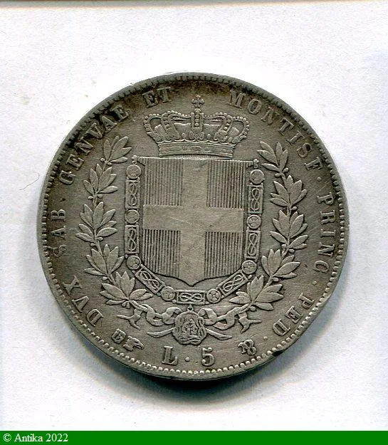 5 LIRE Argt Victor Emmanuel II Turin 5044 ex RARE