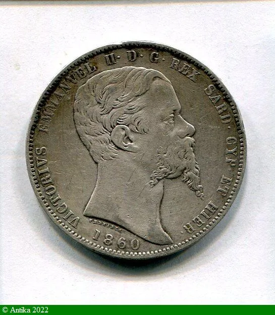 5 LIRE Argt Victor Emmanuel II Turin 5044 ex RARE