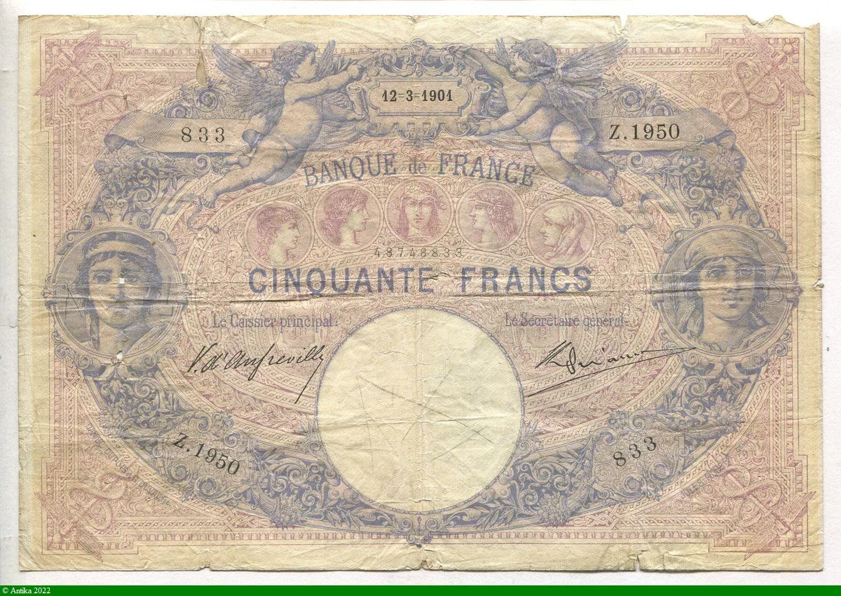 50 FRANCS BLEU & ROSE - Type 1889