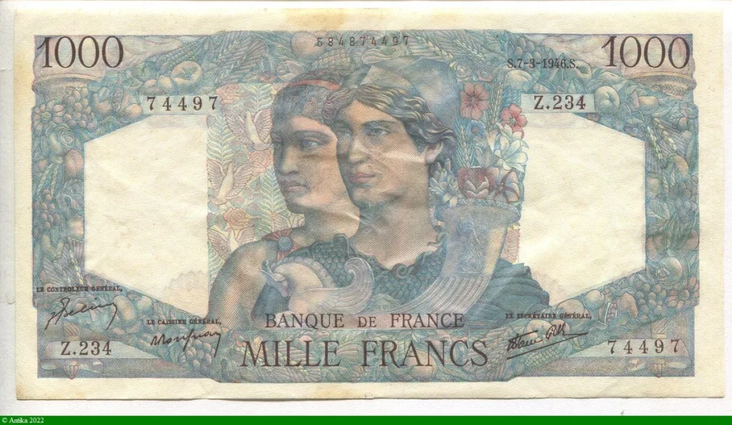 1000 FRANCS MINERVE & HERCULE - Type 1945