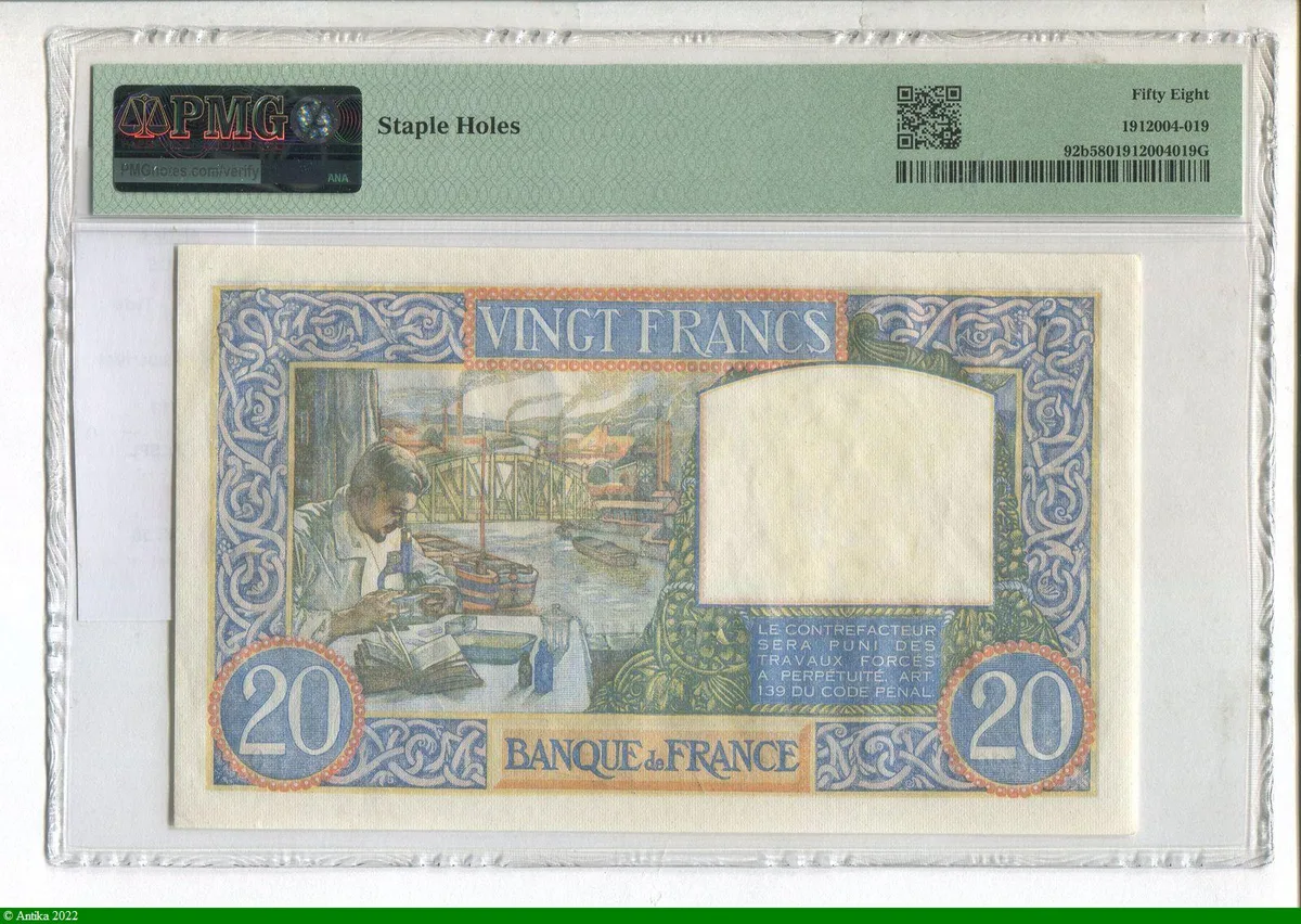 20 FRANCS SCIENCE & TRAVAIL - Type 1940