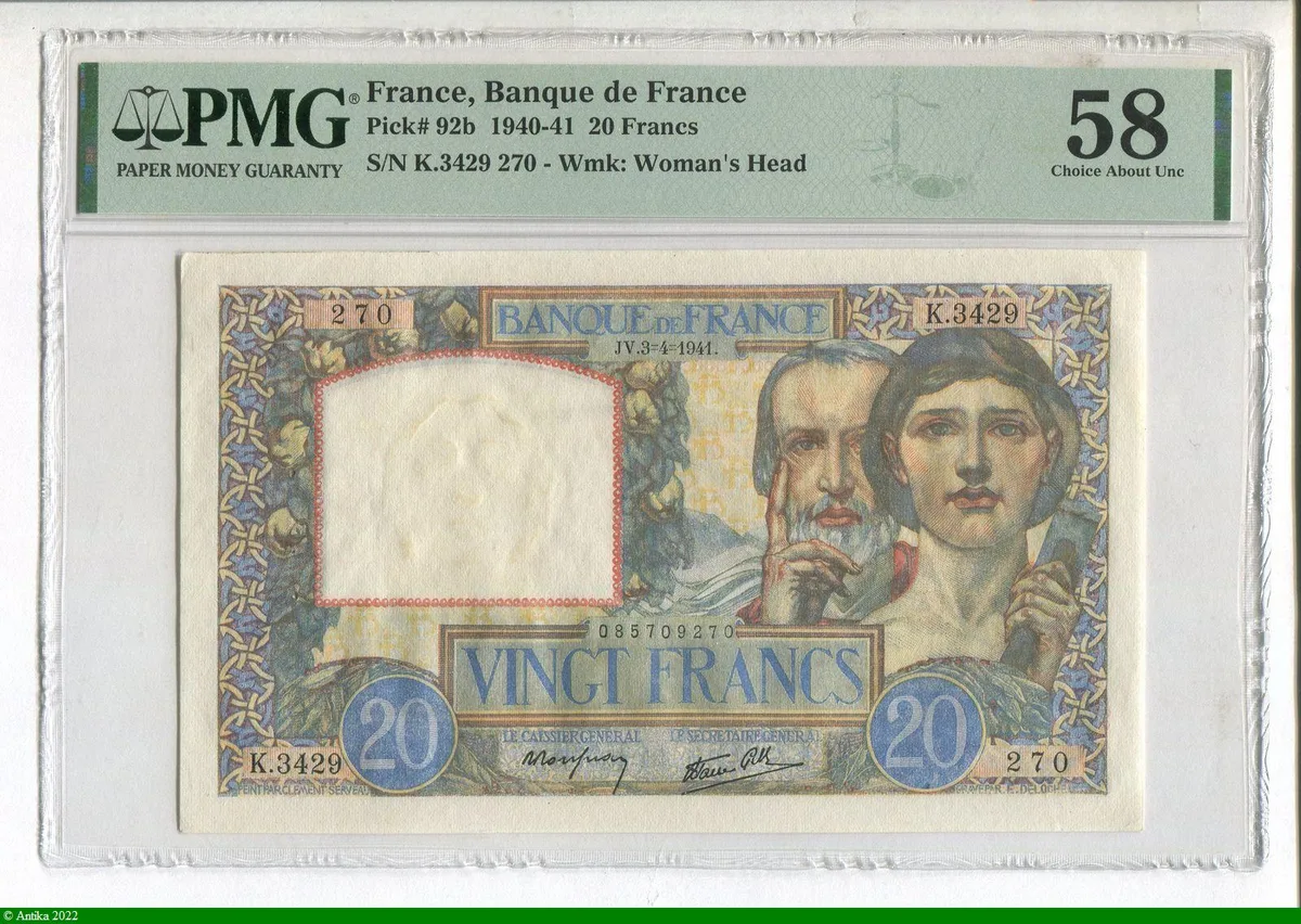 20 FRANCS SCIENCE & TRAVAIL - Type 1940