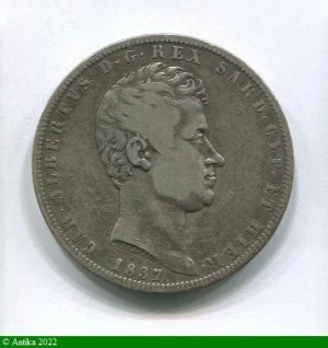 5 LIRE Argt CHARLES ALBERT Turin Petite tête d'aigle Très RARE