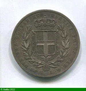 5 LIRE Argt CHARLES ALBERT Turin Petite tête d'aigle Très RARE