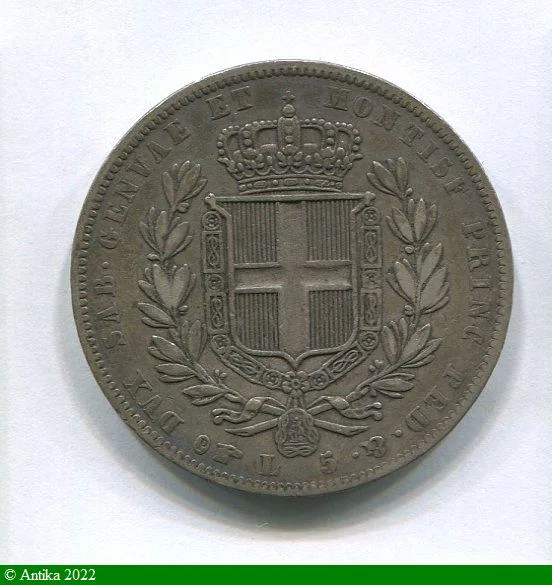 5 LIRE Argt CHARLES ALBERT Turin Petite tête d'aigle Très RARE