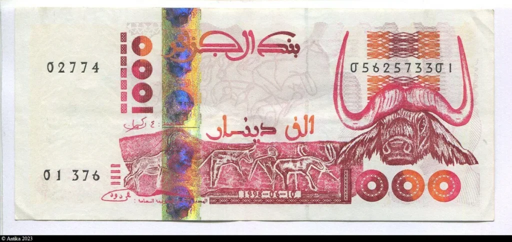 1000 Dinars Buffle & Paysage rupestre