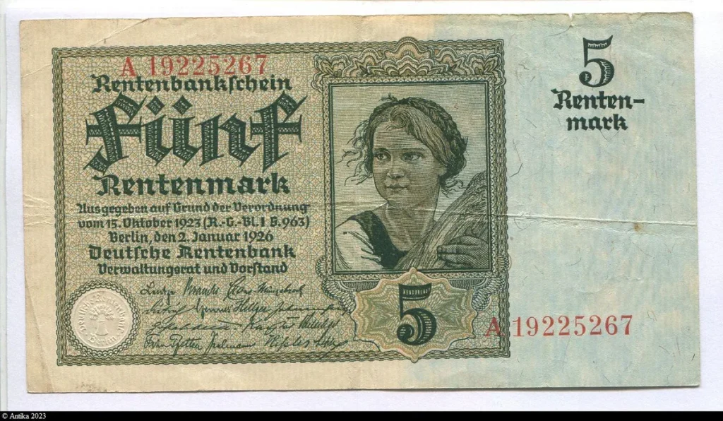 5 Rentenmark Paysanne & Blé 8 Chiffres