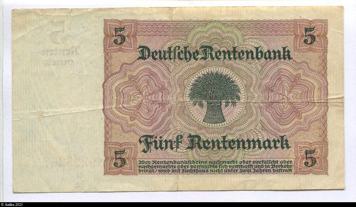 5 Rentenmark Paysanne & Blé 8 Chiffres