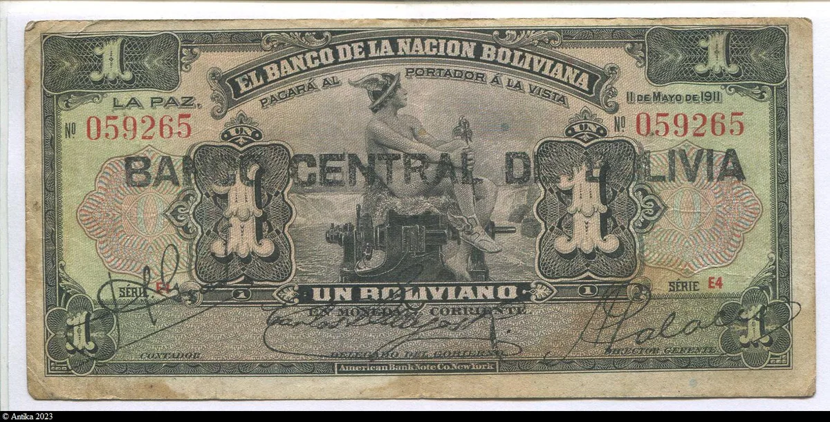 1 Peso Mercure avec surcharge : "BANCO CENTRAL DE BOLIVIA"