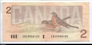 2 Dollars Elizabeth II & couple de merles d'Amérique