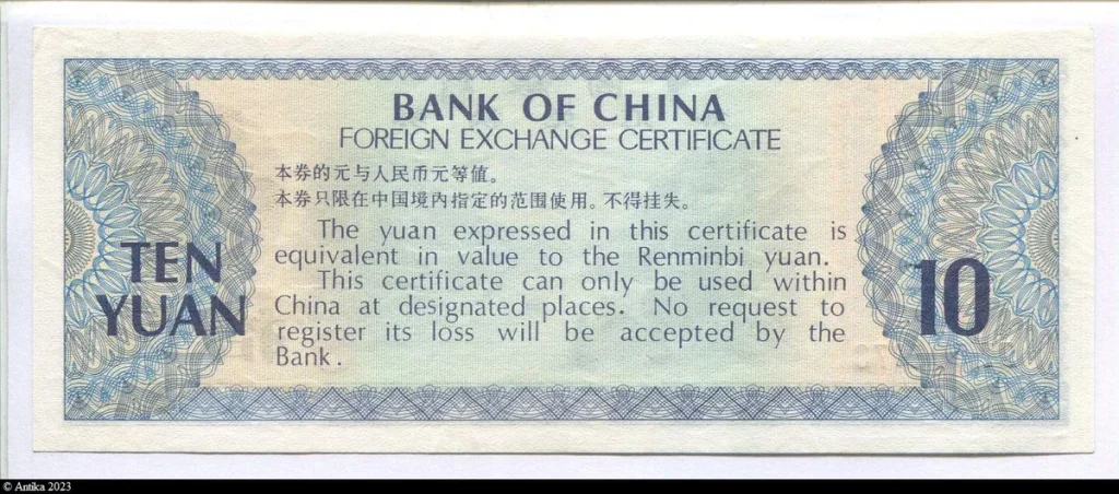 10 Yüan Rivière Foreign Exchange Certificate