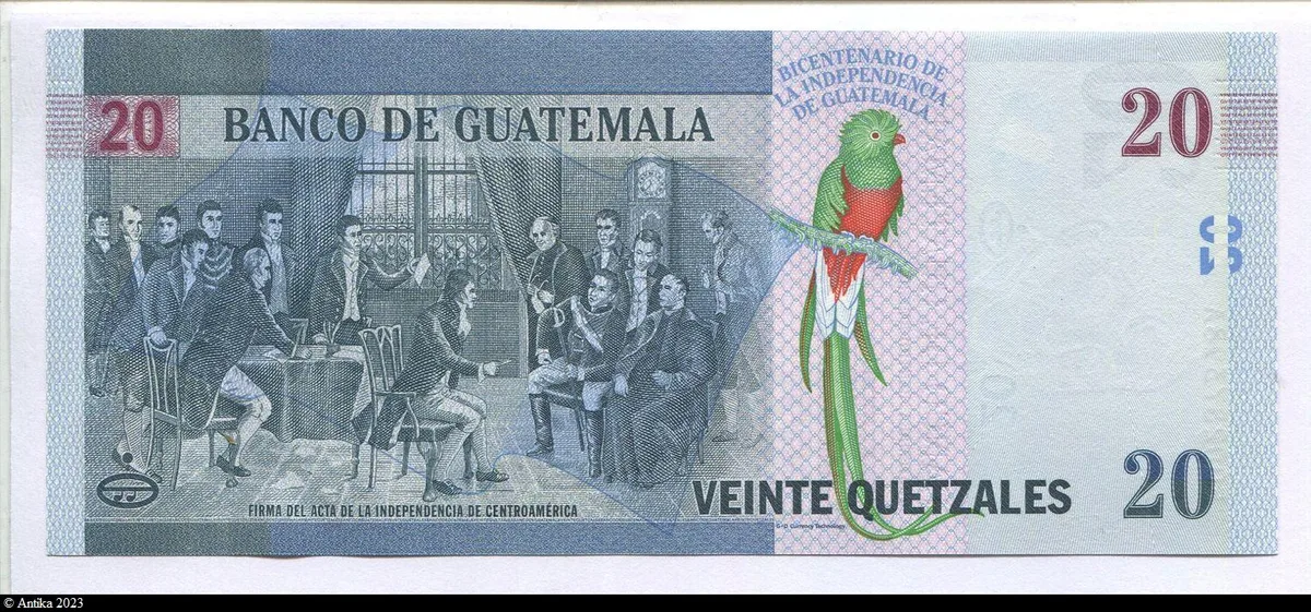20 Quetzales Commémo 200 ans d'indépendance Docteur Mariano Galvez