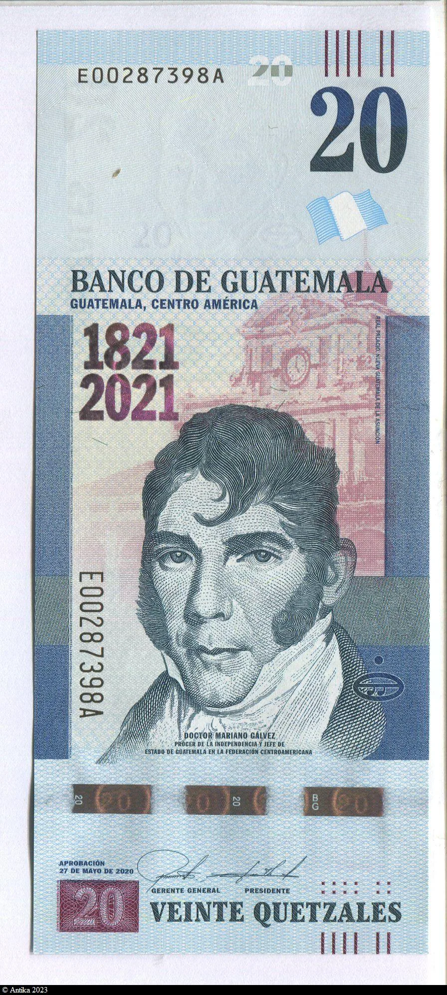 20 Quetzales Commémo 200 ans d'indépendance Docteur Mariano Galvez