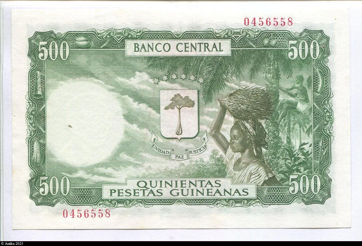 5000 Bipkwele s/ 500 Pesetas Guinéanas Femme & dates & Industrie du bois