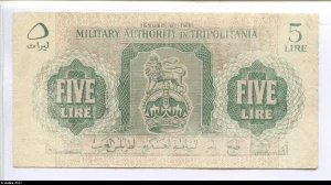5 Lire Military Authority In Tripolitania Assez RARE