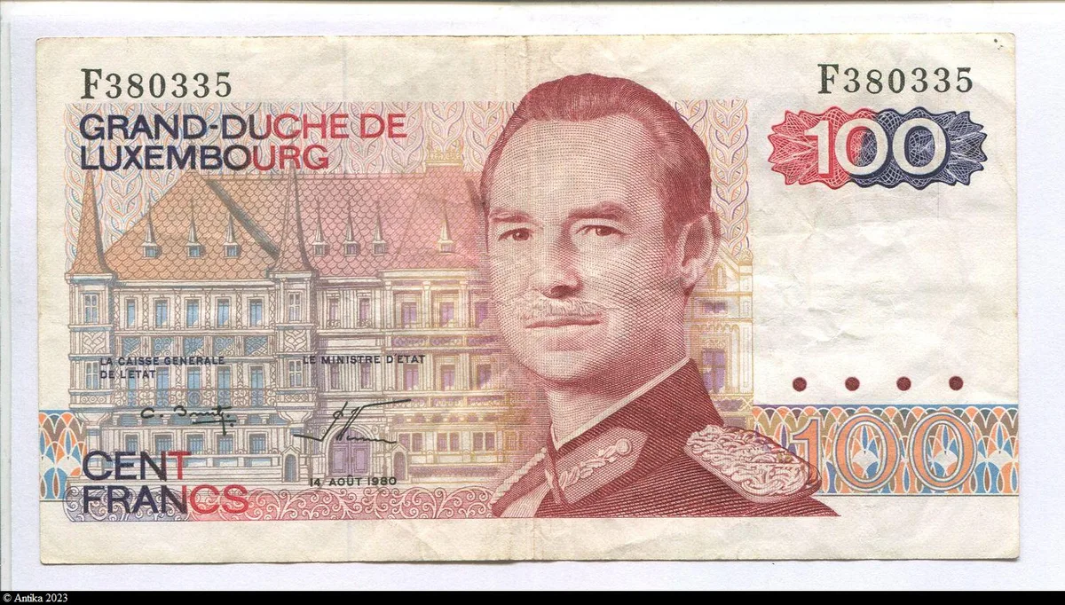100 Frs Grand Duc Jean Grand Duché de Luxembourg