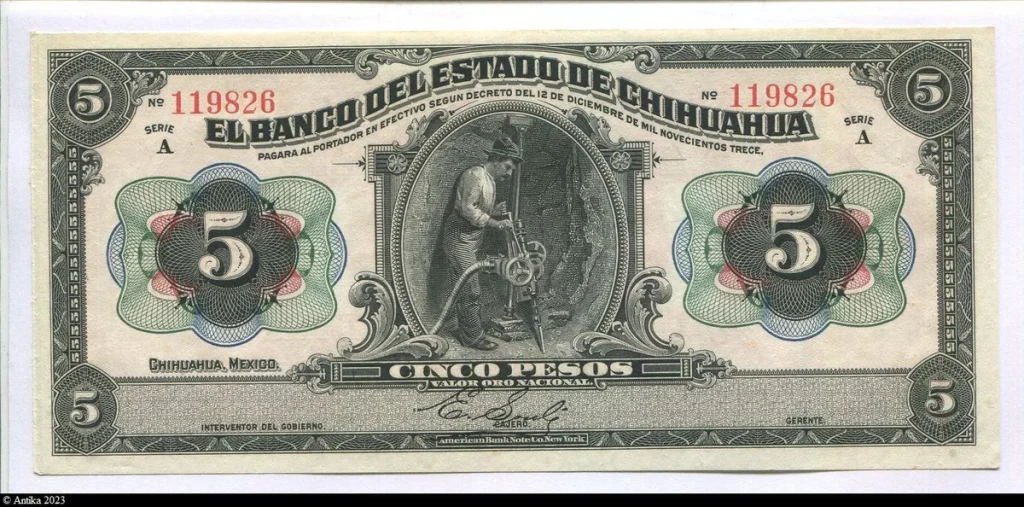 5 Pesos El Banco del Estado de Chihuahua Série A Superbe Billet