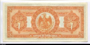 5 Pesos El Banco del Estado de Chihuahua Série A Superbe Billet