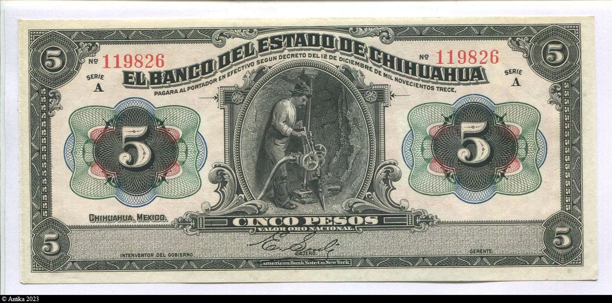 5 Pesos El Banco del Estado de Chihuahua Série A Superbe Billet