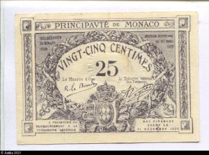 25 Centimes Violet Armoiries de la Principauté PROMO
