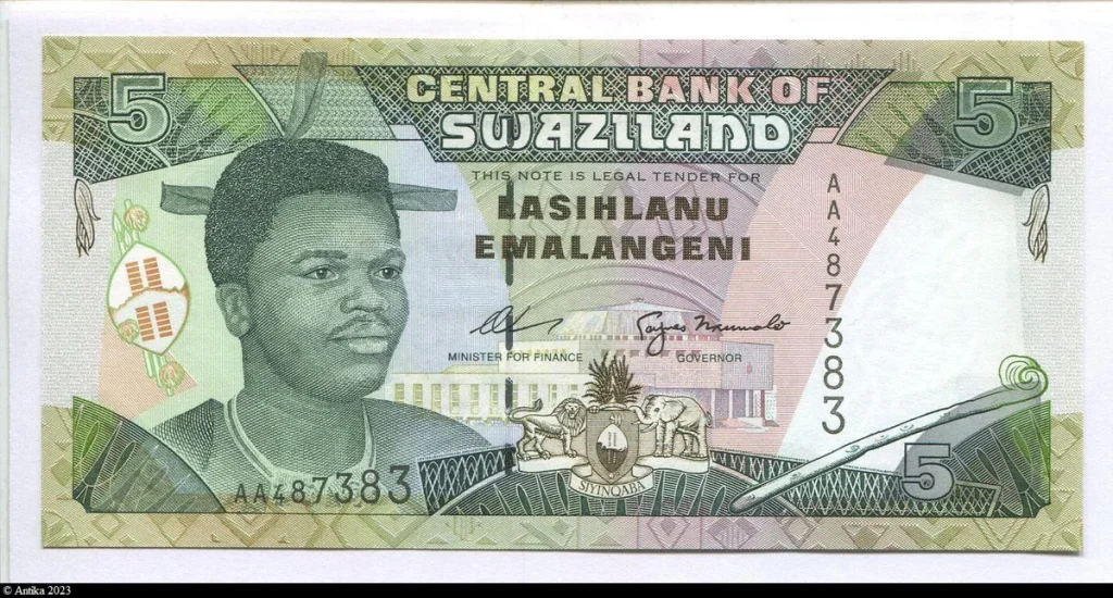 5 Emalangeni Roi Mswati III & danseurs africains