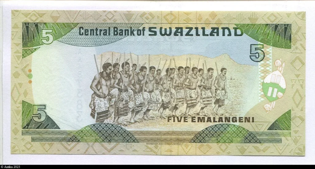 5 Emalangeni Roi Mswati III & danseurs africains