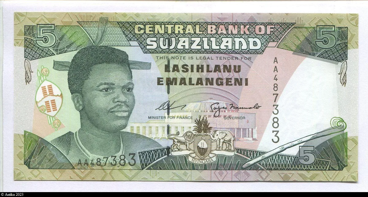 5 Emalangeni Roi Mswati III & danseurs africains