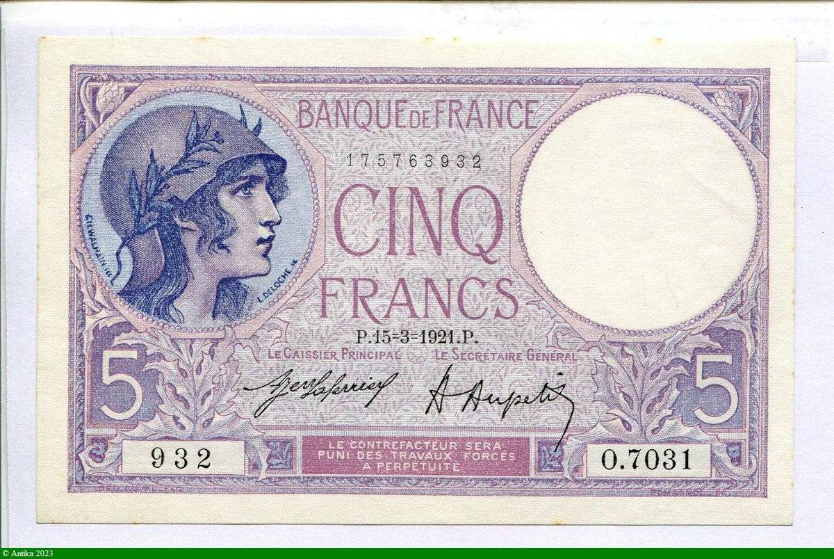 5 FRANCS VIOLET - Type 1917
