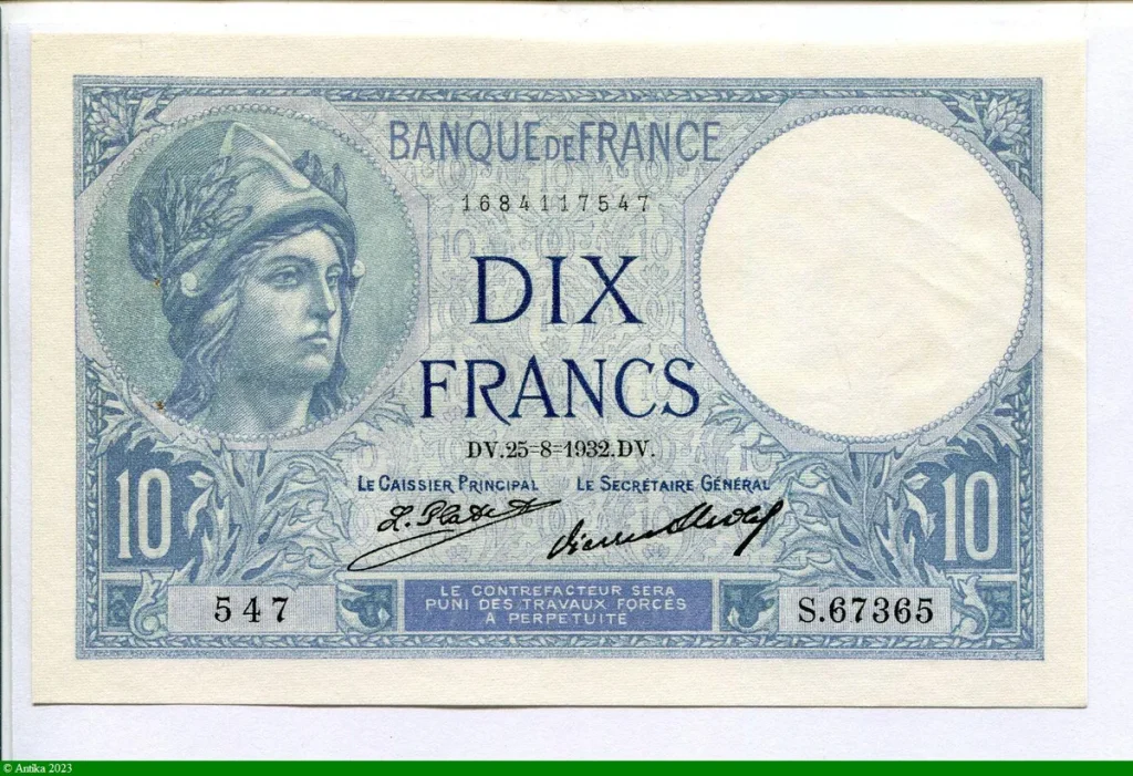 10 FRANCS MINERVE - Type 1915