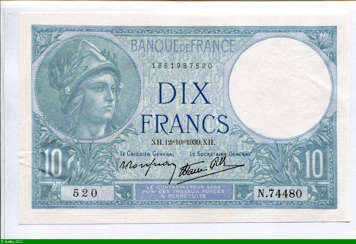 10 FRANCS MINERVE - Type 1915 modifié