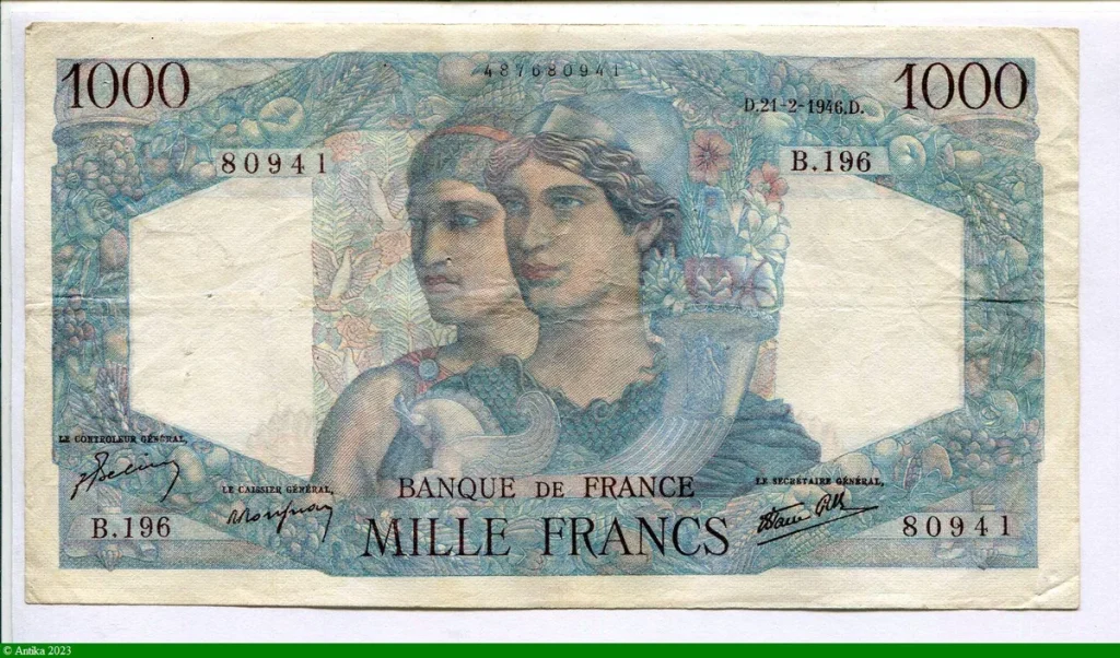 1000 FRANCS MINERVE & HERCULE - Type 1945