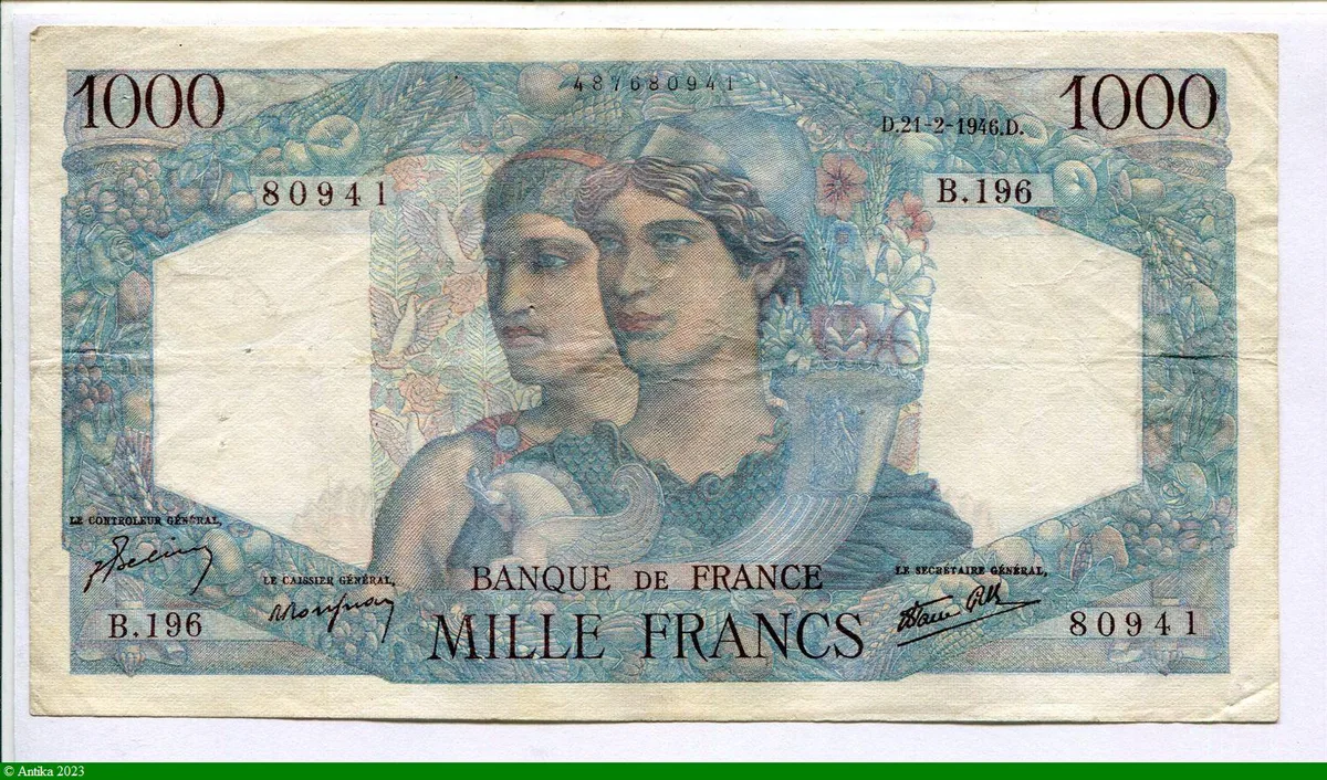 1000 FRANCS MINERVE & HERCULE - Type 1945