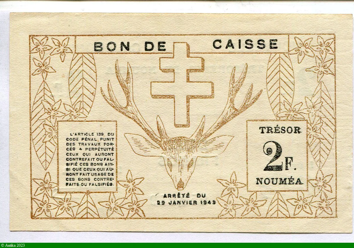 2 FRANCS Trésorerie de NOUMEA