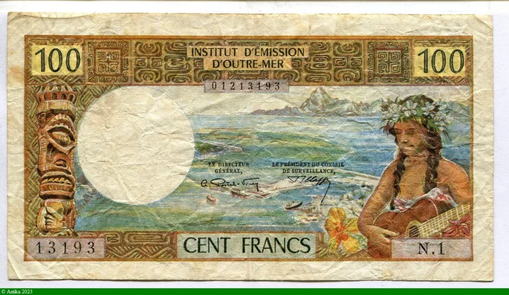 100 FRANCS Jeune fille jouant guitare