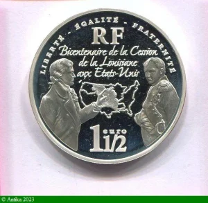 1 1/2 EURO ARGENT MONNAIE DE PARIS VENTE de la LOUISIANEaux USA