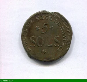 5 SOLS 1793 L'an 2ème SIEGE DE MAYENCE