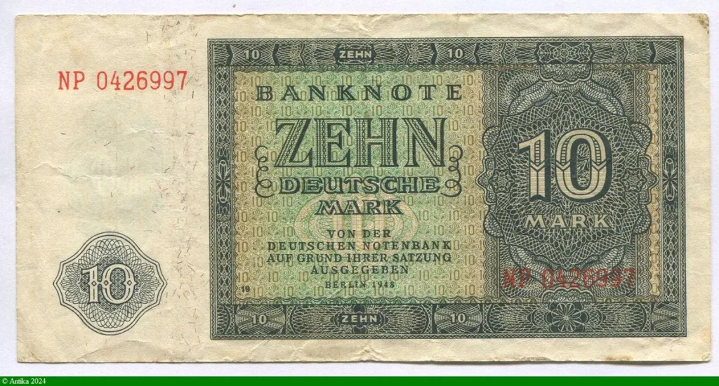 10 Deutsche Mark Vert gris (7 chiffres)