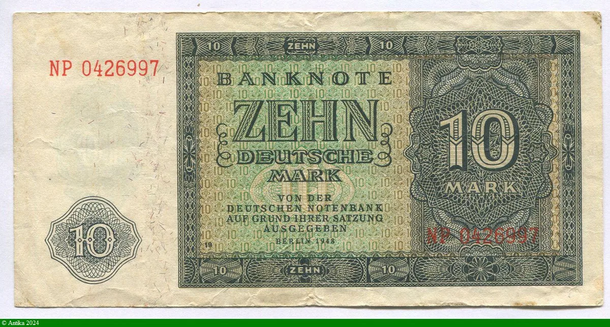 10 Deutsche Mark Vert gris (7 chiffres)