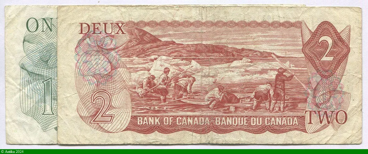 Lot de 2 Billets 1 & 2 Dollars Elizabeth II