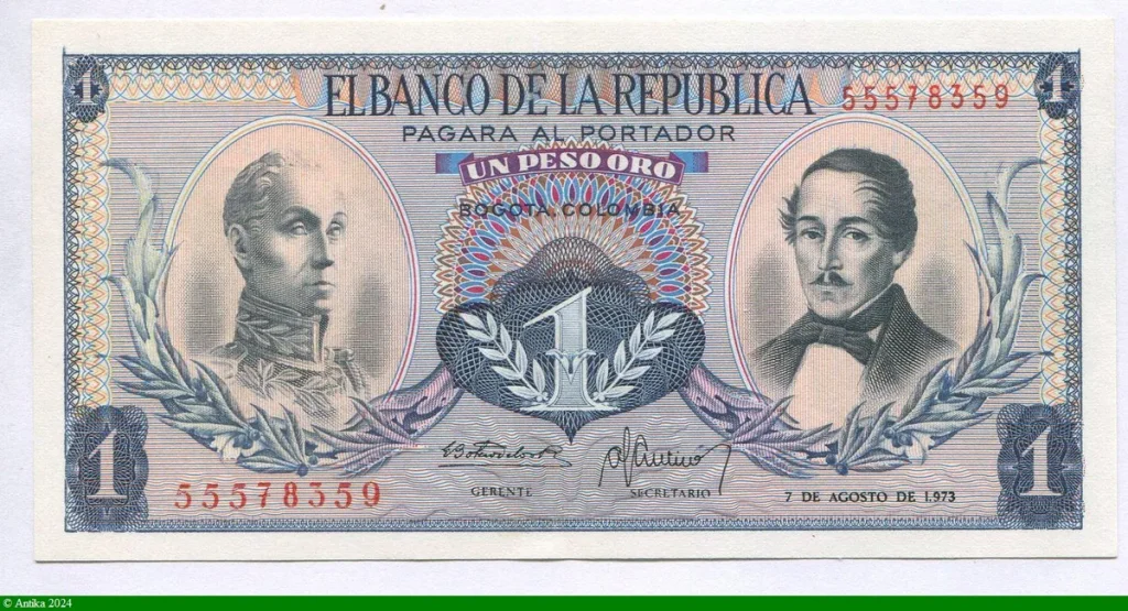 1 Peso Oro S.Bolivar & P.Santander * * * *