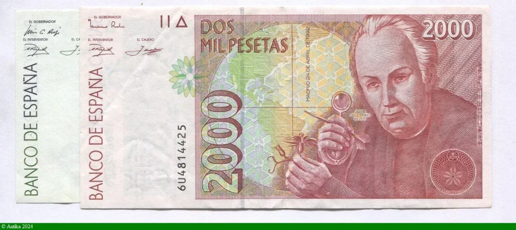 Lot de 2 Billets 1000 & 2000 Pesetas Cortés & Mutis